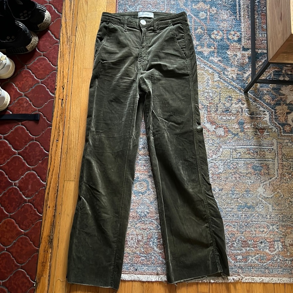 Zara Olive Green Corduroy Boot Cut Pants